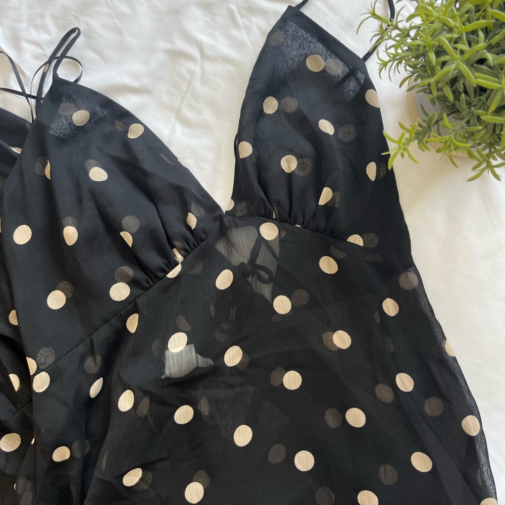 H&M Black Maxi Dress with Cream Polka Dots - Picture 2 of 7